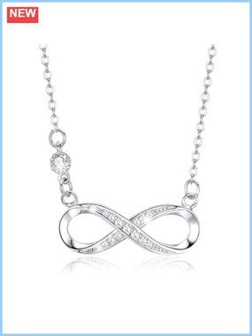 925 Sterling Silver Infinity Necklace CZ Pendant Adjustable Chain
